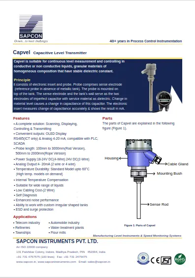 Capacitance Level Sensor Datasheet