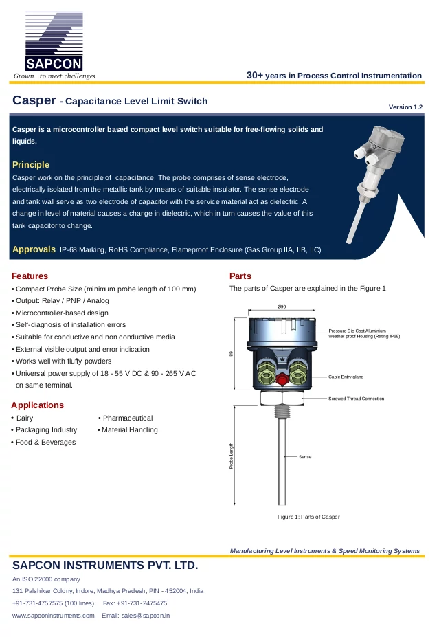 Admittance Level Sensor Datasheet