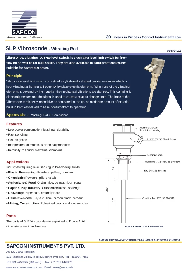 Vibrating Rod Level Sensor Datasheet